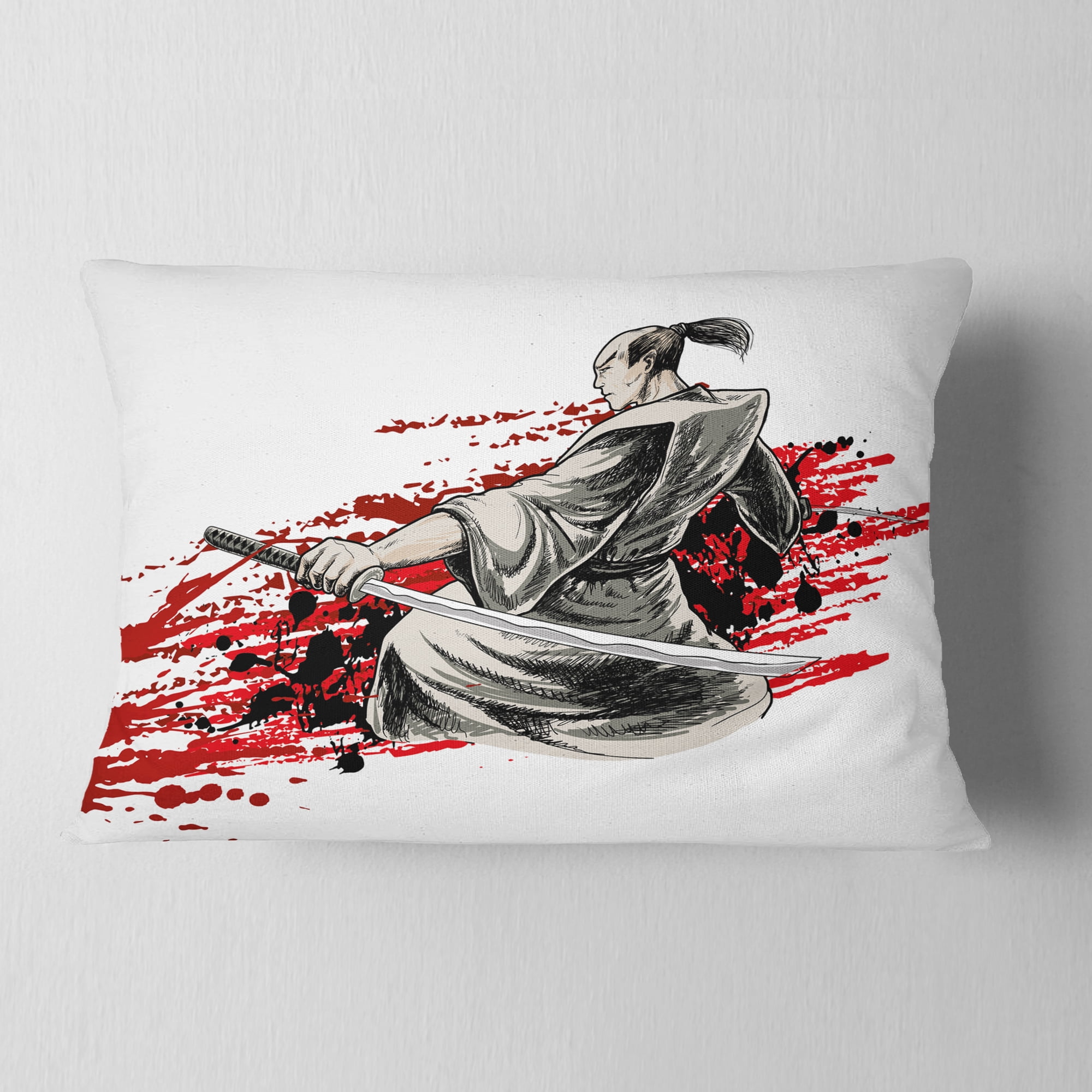 Designart Japan Warrior - Japanese Throw Pillow - 12x20