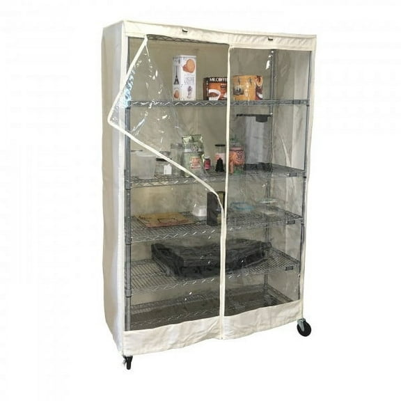 Covered Living Storage Shelving unit cover, fits racks 48"W x 18"D x 72"H with one side see through panel (Off White)
