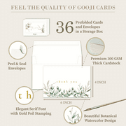 Gooji 4x6 Golden Greenery Thank You Cards (Bulk 36-Pack) Matching Envelopes
