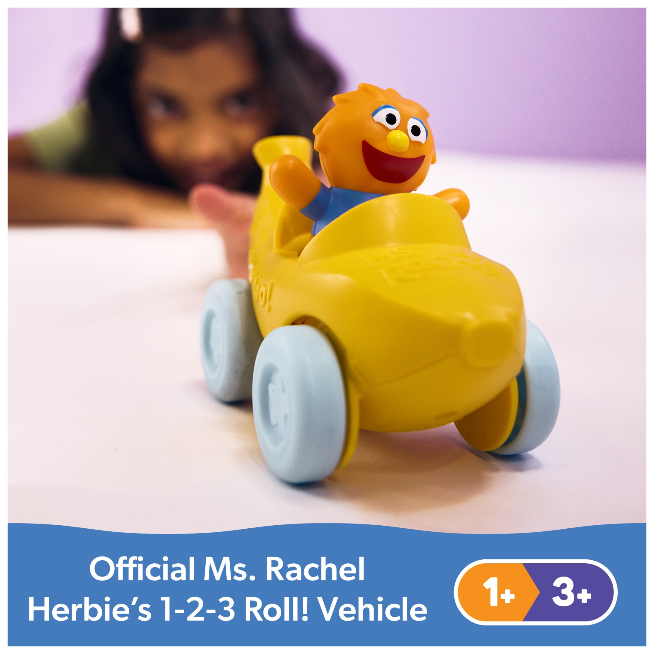 Ms. Rachel, Herbie’s 1-2-3 Roll! Vehicle with Click-in Figure & Pull Back Action
