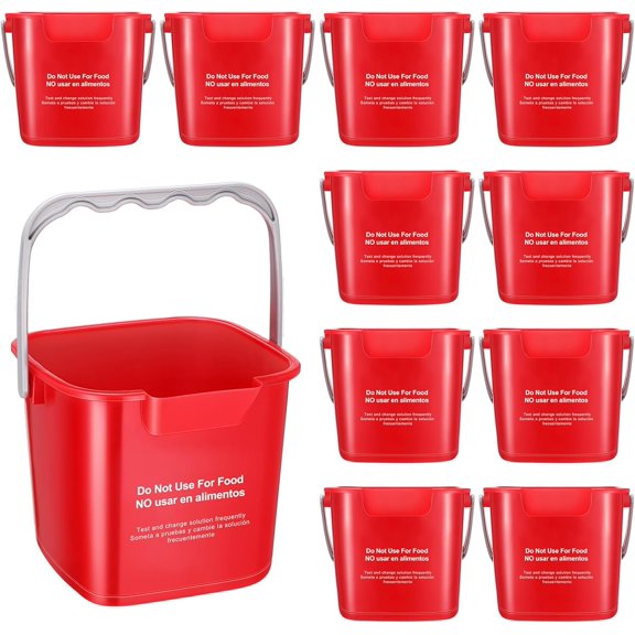 12 Pcs 3 Quart Cleaning Bucket Red Small Sanitizing Square Bucket for Home Office Commercial Use