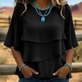 thumbnail image 2 of SETOOFF Womens 3/4 Length Sleeve Tops Chiffon Blouses Round Neck Multi Layer Ruffle Flare Sleeve Loose Casual Shirts Women Spring Summer Office Daily Outfit, 2 of 7