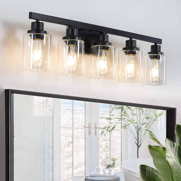 Lámpara de tocador para baño DIKAIDA de 79 cm, negro mate, 5 luces
