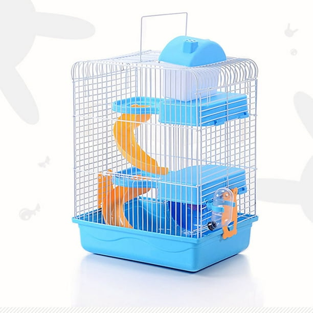 Cage de Hamster pour Animaux de Compagnie de 3 Étages Maison de Luxe Souris Portatives Décoration de l'Habitat Bleu