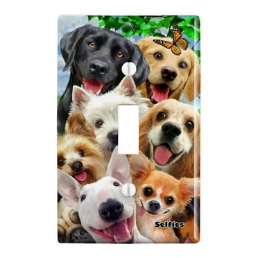 Dogs Selfie Lab Golden Retriever Dachshund Westie Pug Terrier Plastic Wall Decor Toggle Light Switch Plate Cover