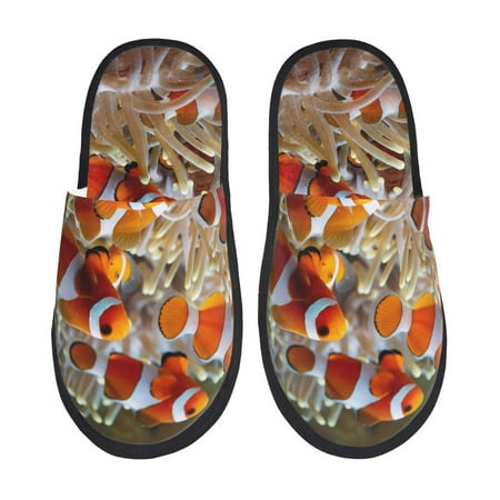Balery Cute Anemone Fish Slient Indoor Furry Fleece Comfort House Shoes Soft Non-Slip Home Shoes Cotton slippers House Slippers-- Medium