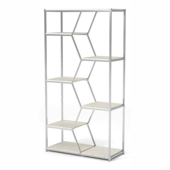 Furniture of America Hopple Metal 7-Shelf Bookcase in Chrome and White