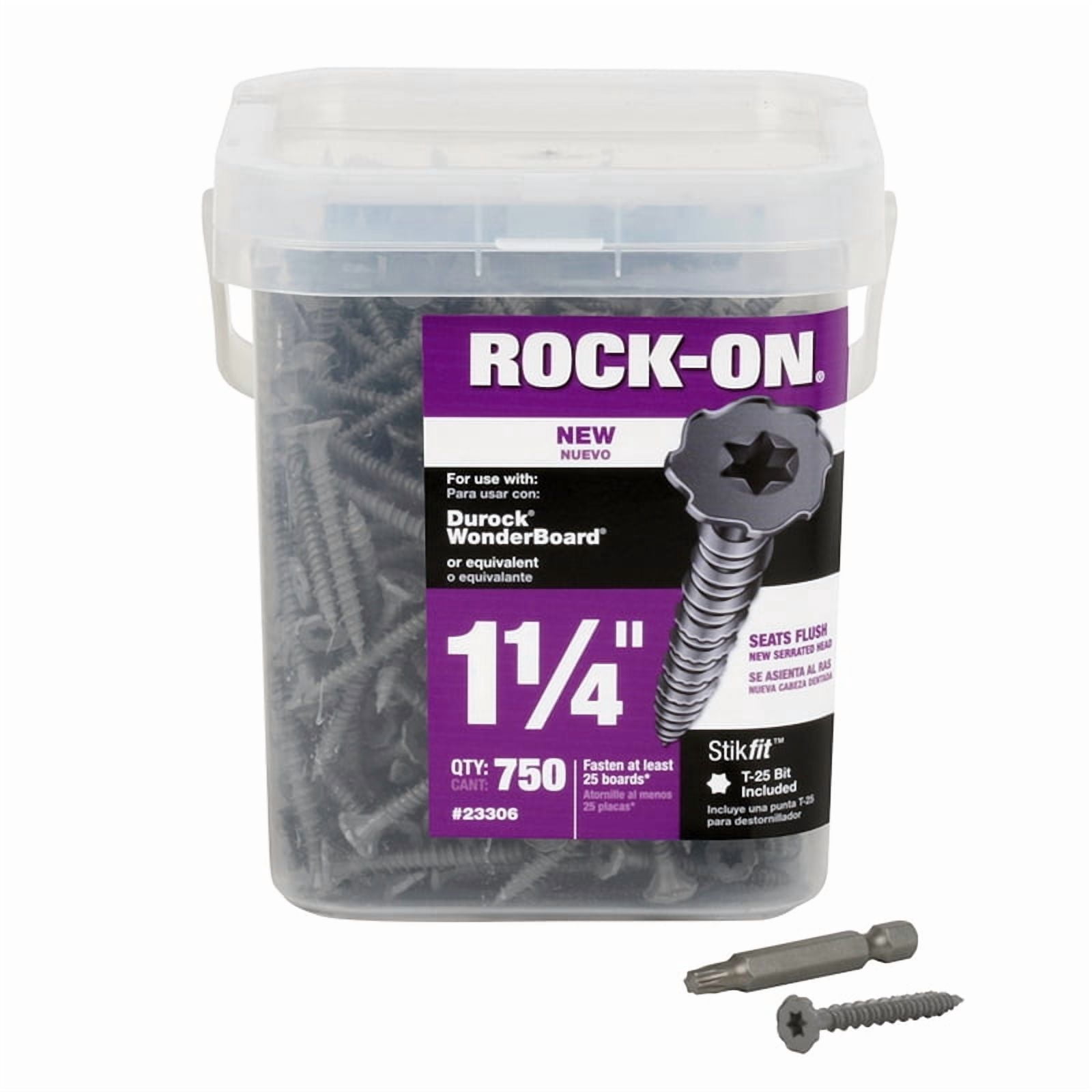 Rock-On 23306 9 by 1-1/4" Serrated Head Star Drive Cement Board Screws (750 Pack), 1.25 inches, zinc