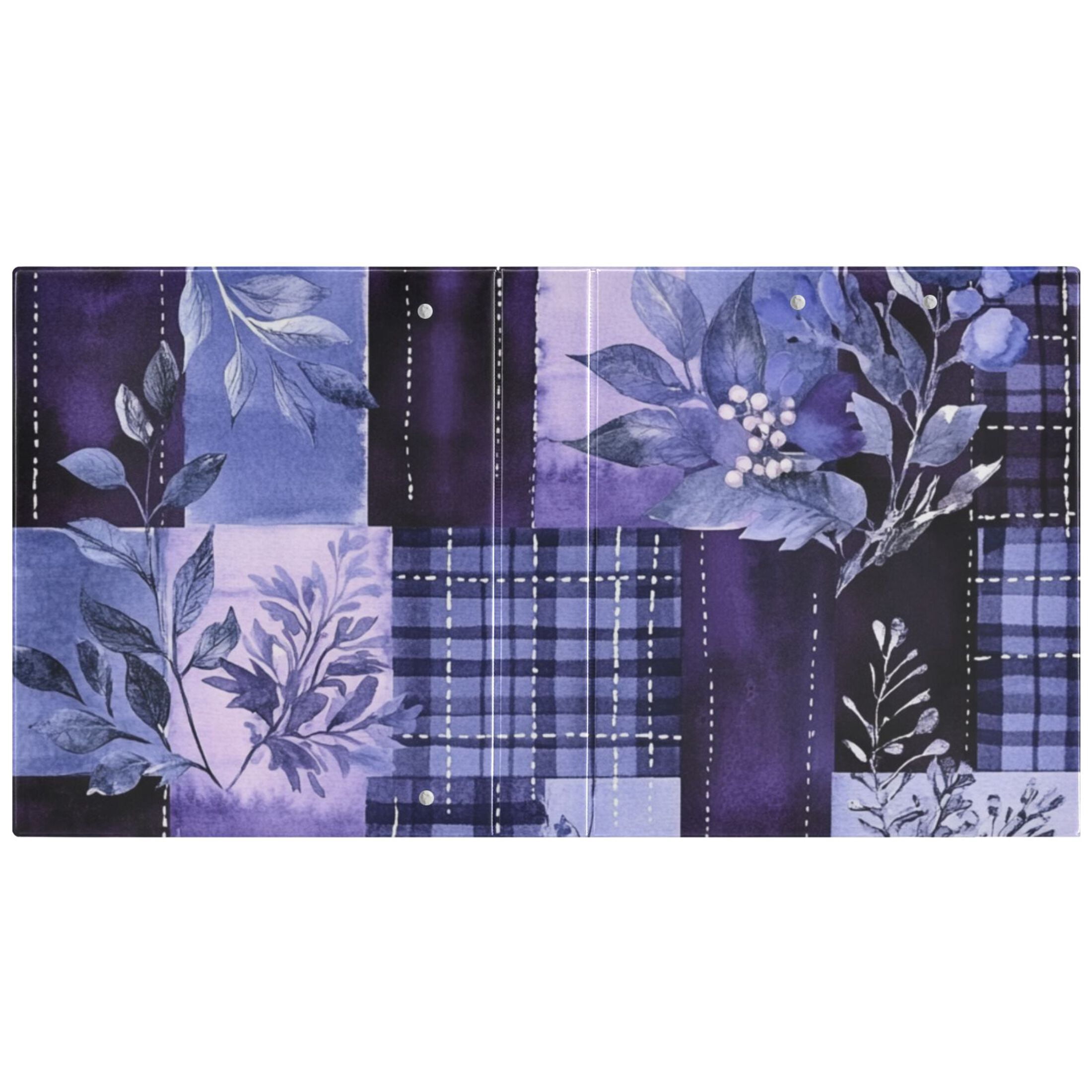 Purple Blue Winter Leaves 3 Ring Binders 1.5 inch Hardcover File Folders with Interior Pockets A4 Size Organizer for School Office Hospital