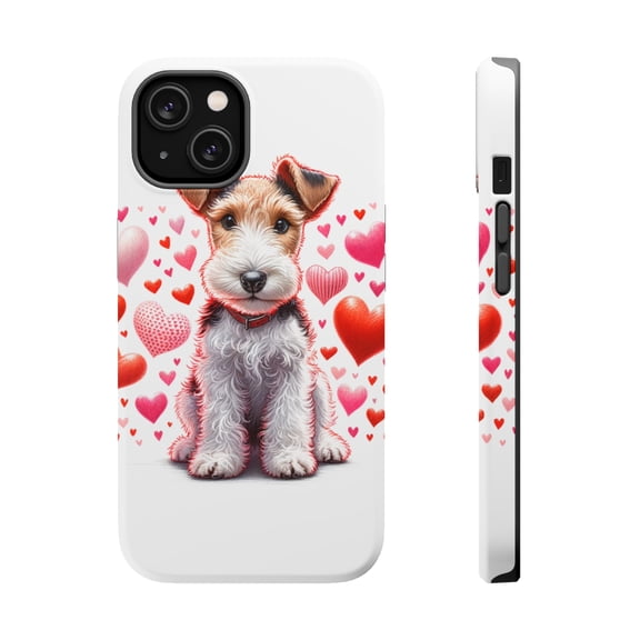 DistinctInk Tough Case for Apple iPhone 15 (6.1" Screen), Compatible with MagSafe Charging - Valentine's Day Wire Fox Terrier