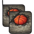 thumbnail image 1 of SKQIT Retro Shabby Creative Basketball Print Pot Holders Set of 2, Kitchen Heat Resistant Potholder for Microwave Cooking Baking Oven End Dishes and BBQ, 1 of 8