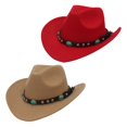 thumbnail image 1 of 2Pc Western Cowboy Hat Wide Brim Jazz Hat Vintage Sun Visor Brown and Red Macarena Sombrero de vaquero, 1 of 8