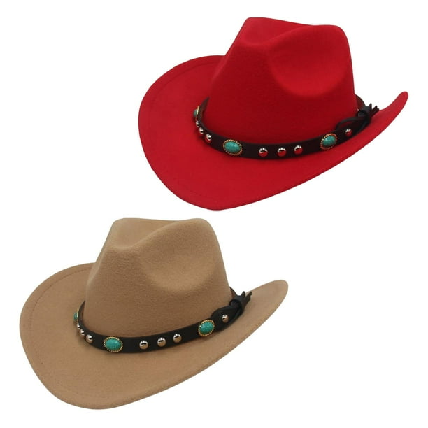 Cowboy Hat,Wide Brim Hat Suede Sun Protective Hats Women Men,Cowboy Cowgirl Beach Travel Summer Fashionable,Western Cow Boy Girl Visor Sunhat Outdoor Adults,Party Holiday Costume Brown and Red Sunnimix Sombrero de vaquero