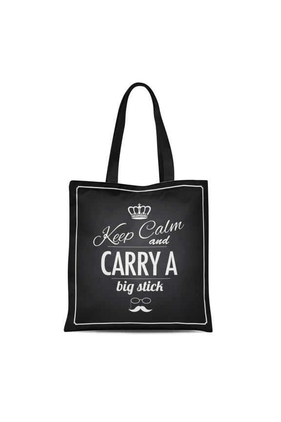 Canvas Tote Bag Crown Keep Calm and Carry Big Stick Blackboard Treatment Durable Reusable Shopping Shoulder Grocery Bag