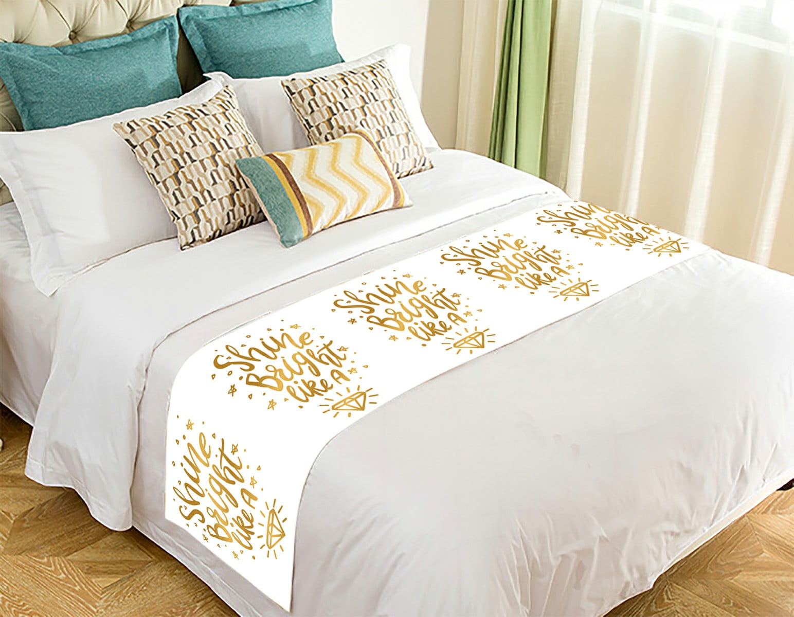 ECZJNT Shine Bright Like a Diamond Wall Art Print in Gold Bed Runner