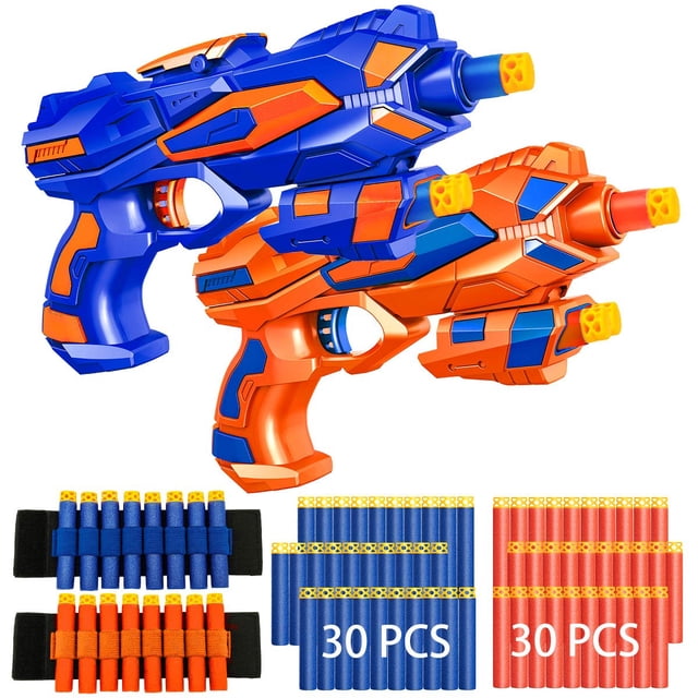 Paquete de 2 pistolas Blaster Guns Wordot con 60 dardos de espuma blanda y 2 pulseras