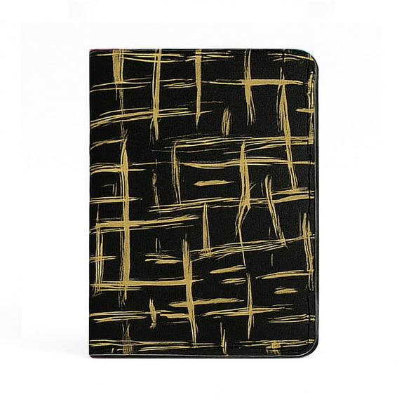 Jolitee Premium PU Vegan Leather Passport Holder, Black and Gold