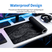 Large Japanese Sea Wave Mouse Pad, 31.5 x 11.8 Inch Extended Anime Gaming Desk Pad, Black Kanagawa Mat with Non-Slip Rubber Base, 3mm Thick Long Mousepad for Keyboard and Mouse