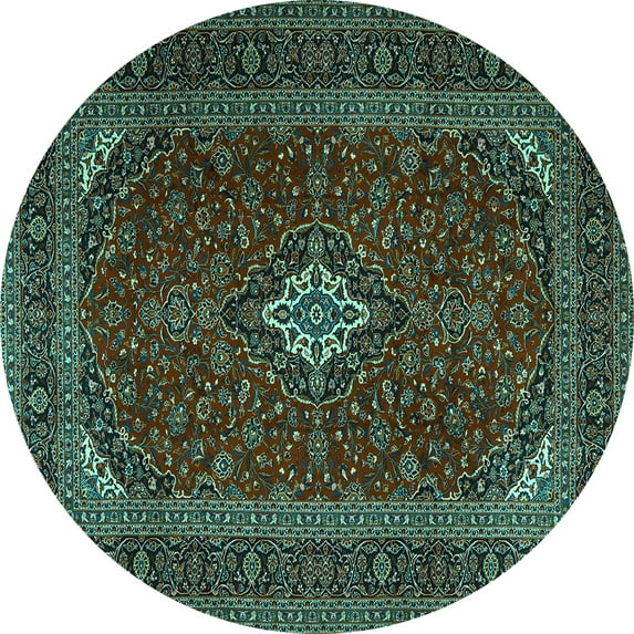 Ahgly Company Machine Washable Indoor Round Medallion Turquoise Blue Traditional Area Rugs, 3' Round