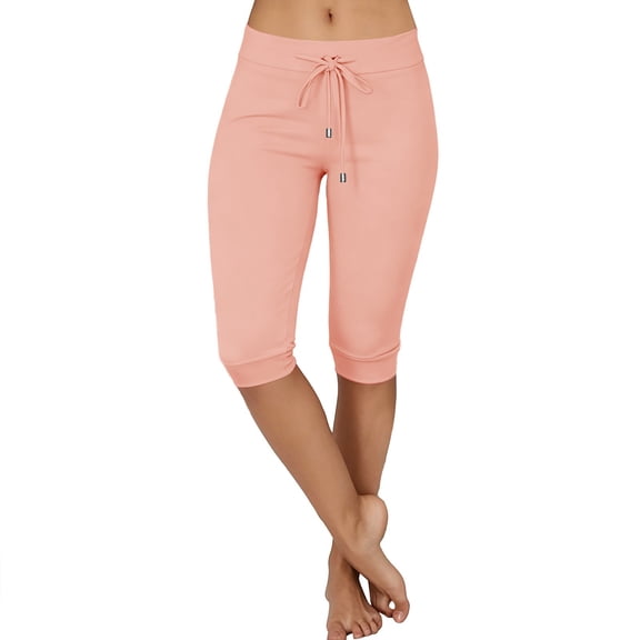 Women's Capri Sweat Pants Joggers Low Rise Drawstring Summer Casual Workout Cropped Pants Slim Fit Knee Length Trousers