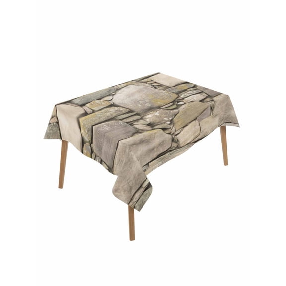 Brown Stone Wall Table Cloth, Waterproof Tablecloth for Rectangle Tables, Vintage Country Rocks Brick Pattern Reusable Washable Fabric Table Cover for Restaurant Kitchen Dining Tables 52"x70"