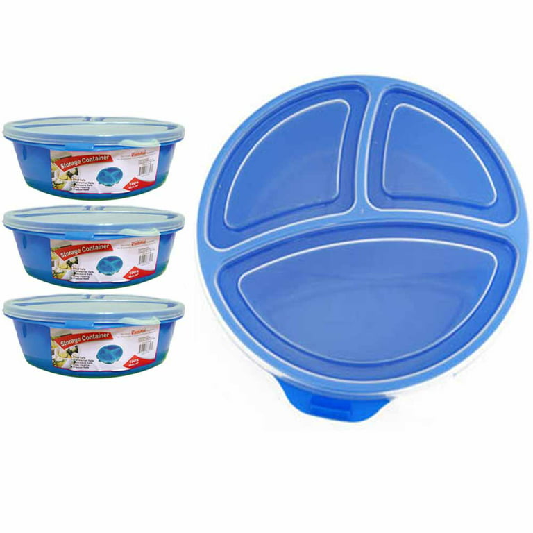  3 Pack Divided Microwave Lunch Plate Set with Lids