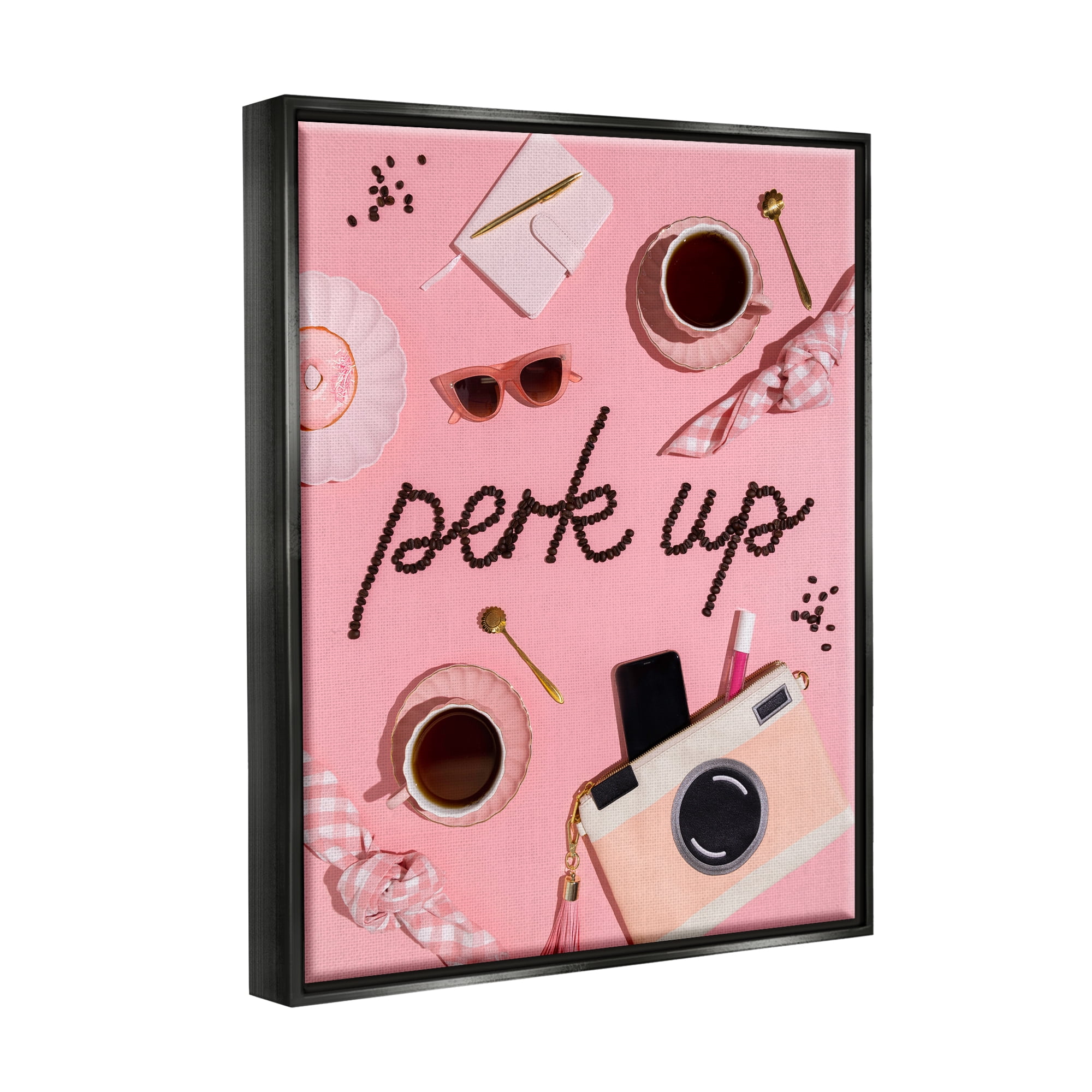 Stupell Industries Perk Up Glam Coffees Food & Beverage Painting Black Floater Framed Art Print Wall Art, 17 x 21