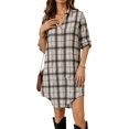 thumbnail image 2 of Women Lapel Plaid Long Sleeve Loose Button Down Shirt Dress White S, 2 of 9