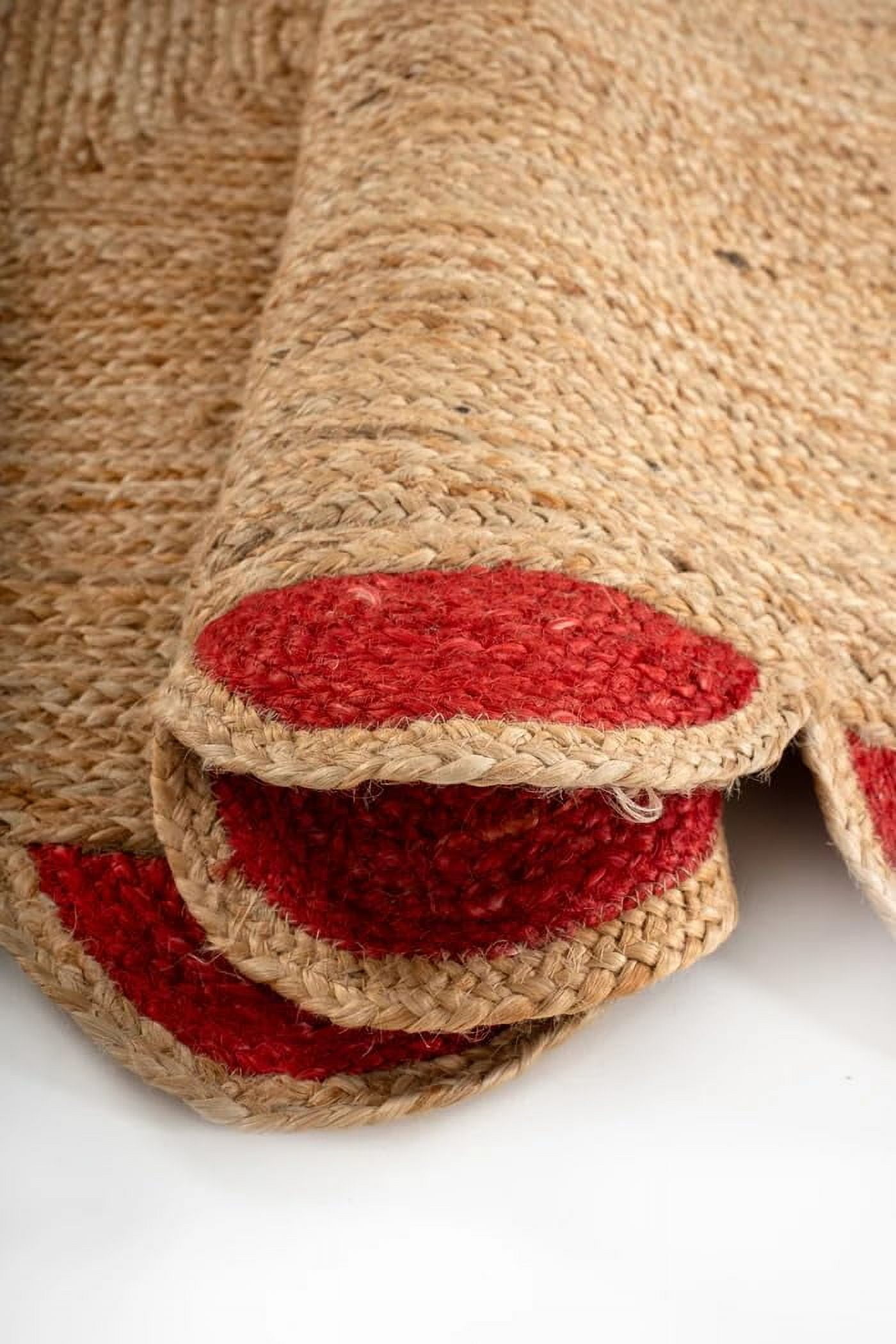 Handwoven Natural Jute Red Scalloped Rugs , Home Décor Jute Carpet 2.6 x 4 Feet ( 75 cm x 120 cm )Runner