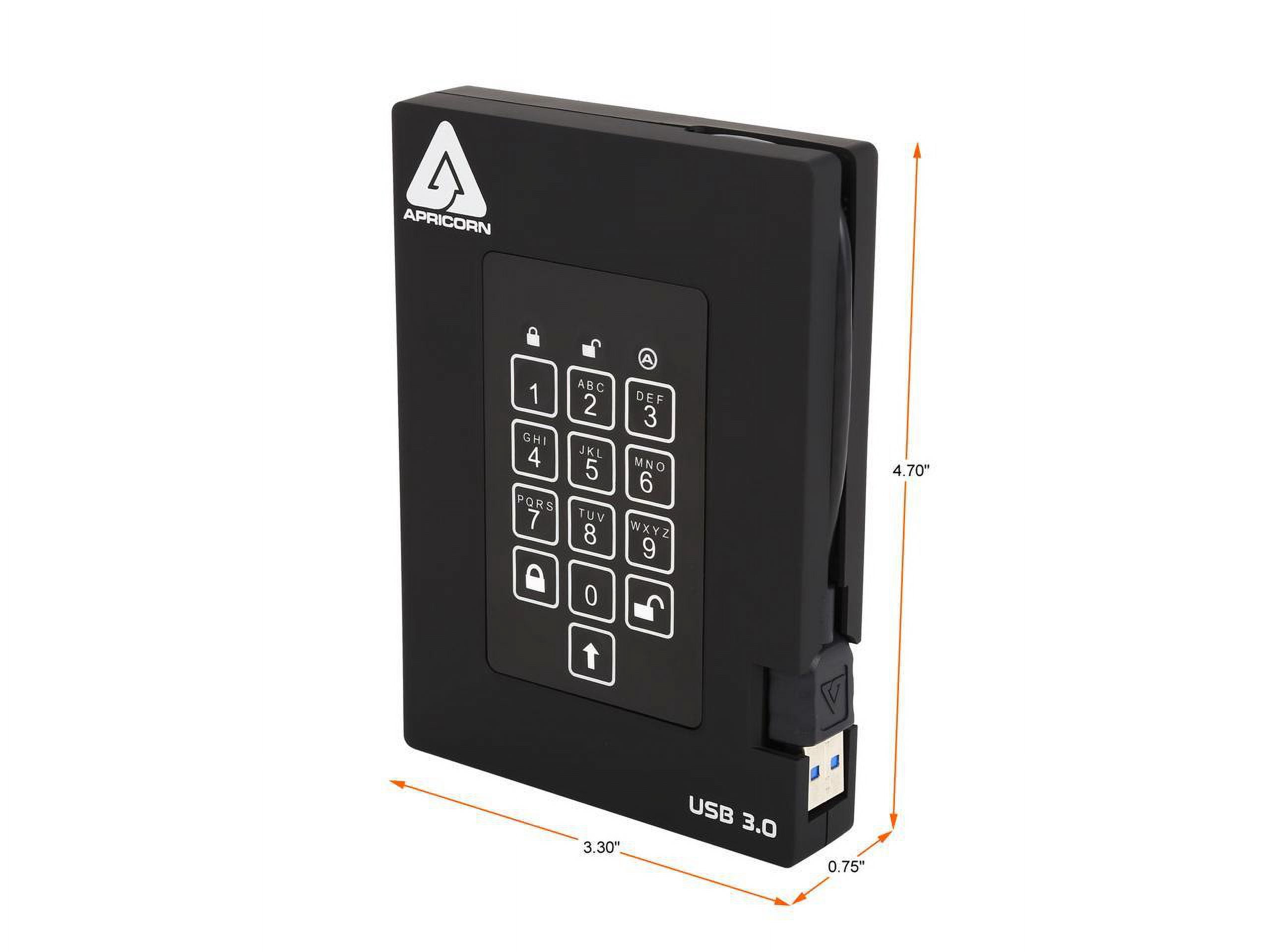 Apricorn Aegis Padlock A25-3PL256-1000F 1 TB External Hard Drive - USB 3.0 - 5400rpm - 8 MB Buffer - Portable