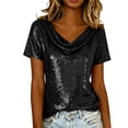 thumbnail image 2 of Hfnxid Women's Sequin Tops Sparkly Short Sleeve Blouses Dressy Glitter Party Tops V Neck Disco Club Concert Blouse Black S, 2 of 10