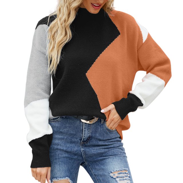 Gibobby Suéter para mujer, Suéter de manga larga con cuello alto para mujer, suéter de punto, casual, suave, cómodo, oversize(A,CH)