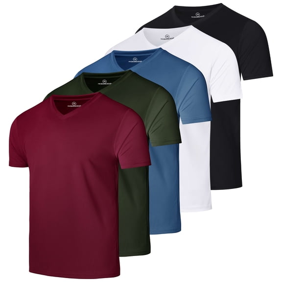 Real Essentials 5 Pack: Men's Mesh V Neck T Shirts Dry Fit Athletic Workout Gym Running Tees