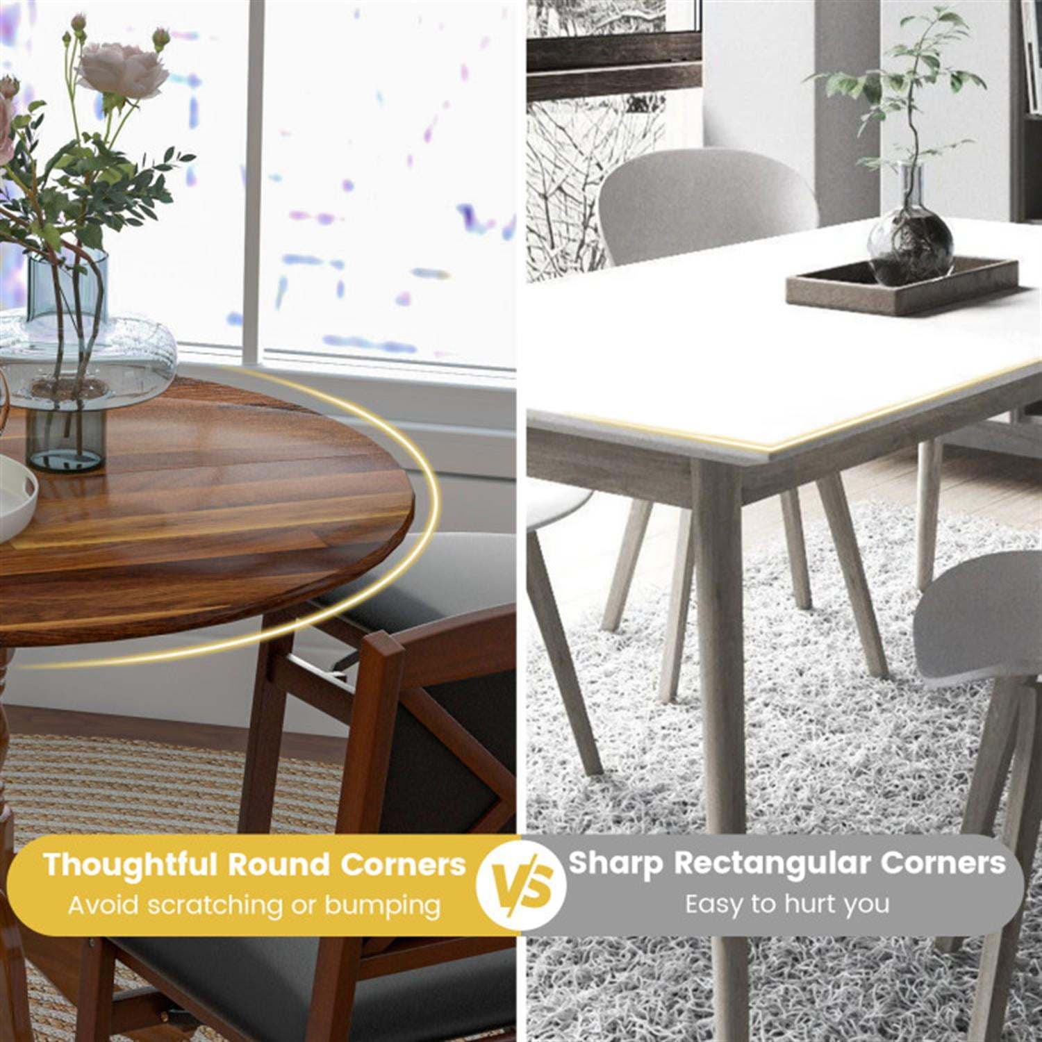 Demi Bonn Wooden Dining Table with Round Tabletop and Curved Trestle Legs, Modern Kitchen Table Furniture for Dining Room, Dinette, Brown