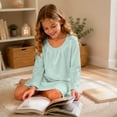 thumbnail image 6 of Bainana Nightdress For Girls Kids Long Sleeve Crewneck Pajama Dress Sleepwear Outfits Solid Color Loungewear Dresses Size 14-15 Years Light Green, 6 of 7