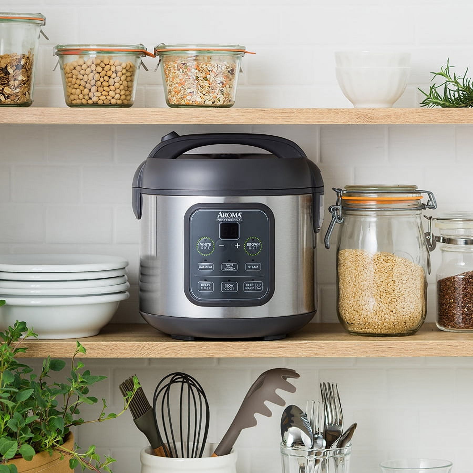 AROMA Professional 8-Cup (Cooked) / 2Qt. Digital Rice & Grain Multicooker, Gray, New, ARC-994SG