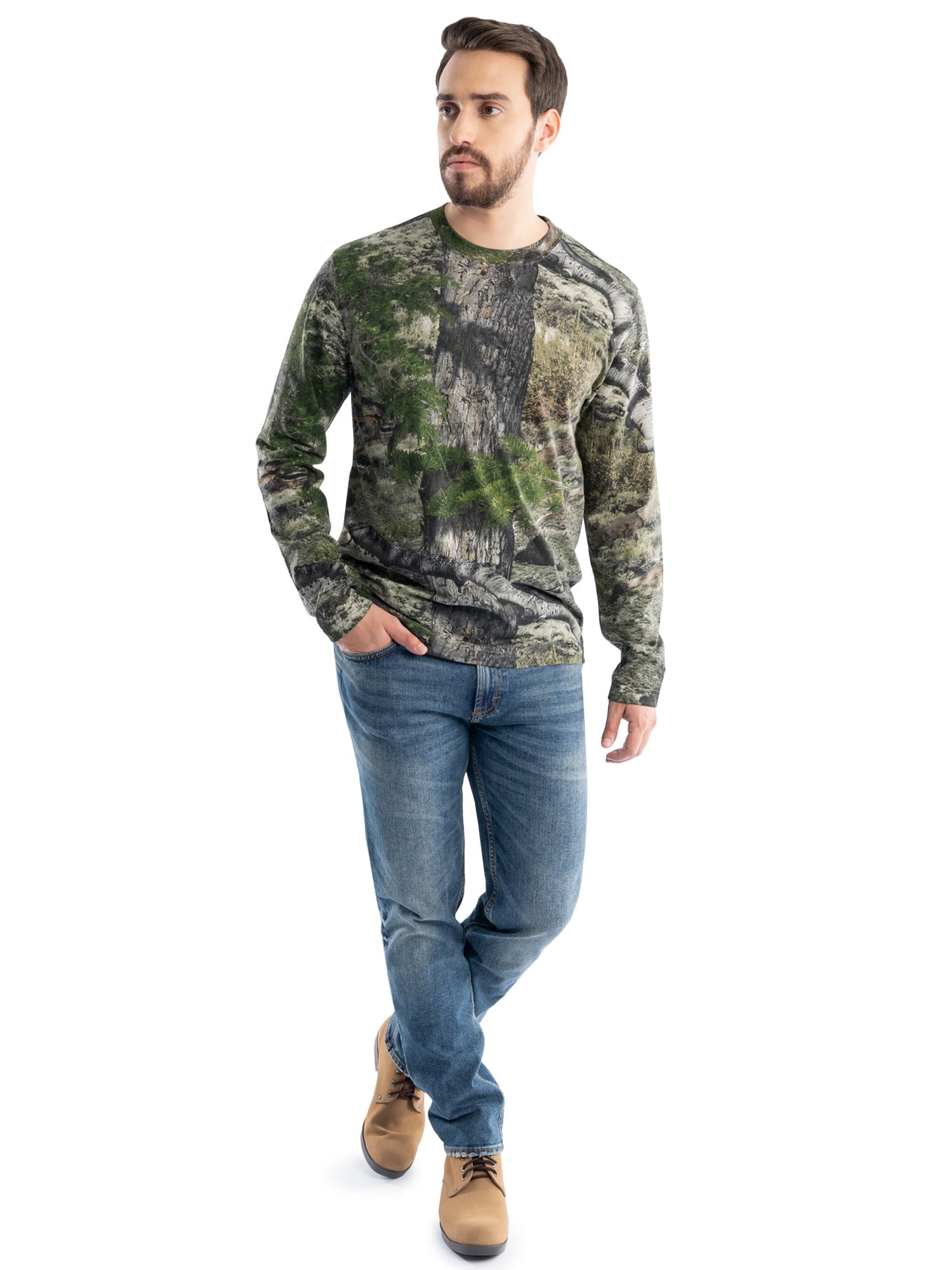 Mossy Oak Men's Long Sleeve Scent Control Hunting Camouflage T-Shirt, Mossy Oak Mountain Country, L