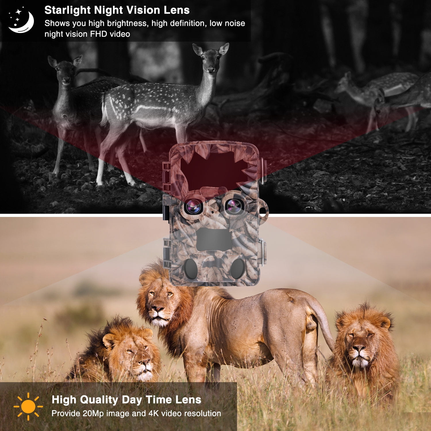 Trail Camera 4K Game Camera,WiFi Bluetooth Connection,Trail Cameras with Night Vison Motion Activated Waterproof for Wildlife Deer Outdoor Trigger Time