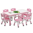 thumbnail image 3 of ChaoLink Kids Table and 6 Chairs Set Height Adjustable Toddler Table and Chair Set, Graffiti Desktop, Children Learn Activity Table for Kids Study Table for HomeDark pink, 3 of 6