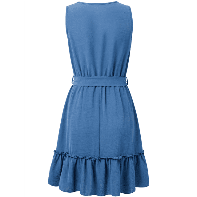 Vestido Sin Mangas con Escote en V para Mujer, Color Azul, Talla L