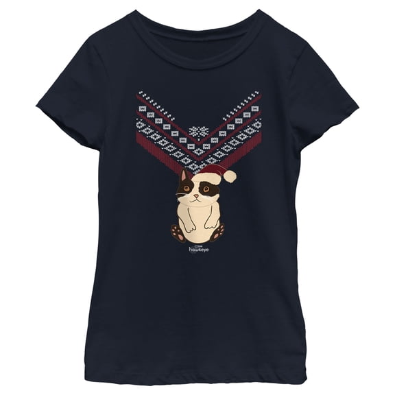Girl's Marvel Hawkeye Christmas Cateye  Graphic Tee Navy Blue Small