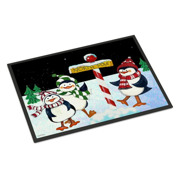 Carolines Treasures PJC1082MAT North Pole Welcomes You Penguins Door Mat Indoor Rug or Outdoor Welcome Mat 18x27 Doormat