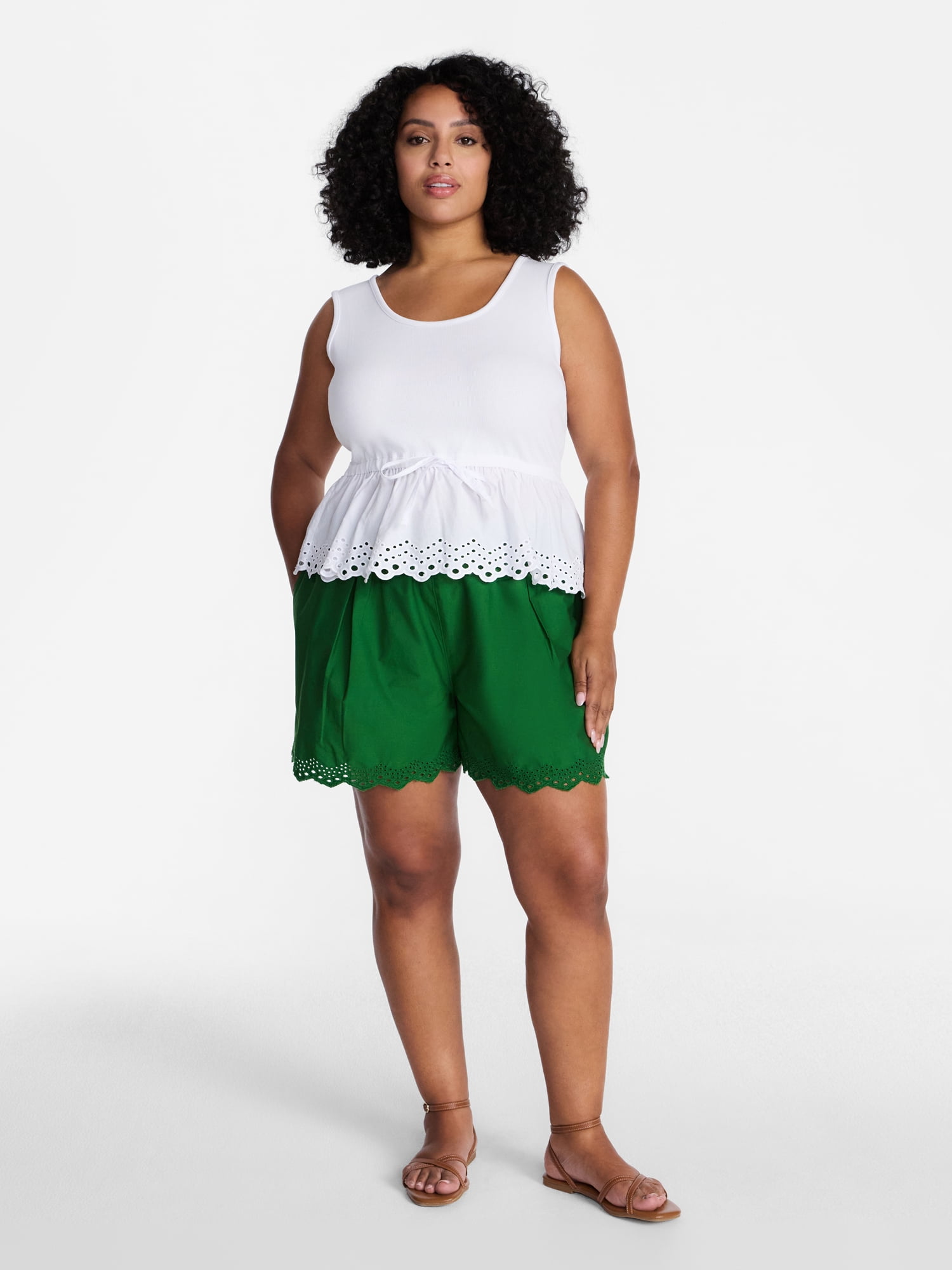 Time and Tru Women's Eyelet Trim Shorts, Sizes XS-XXXL