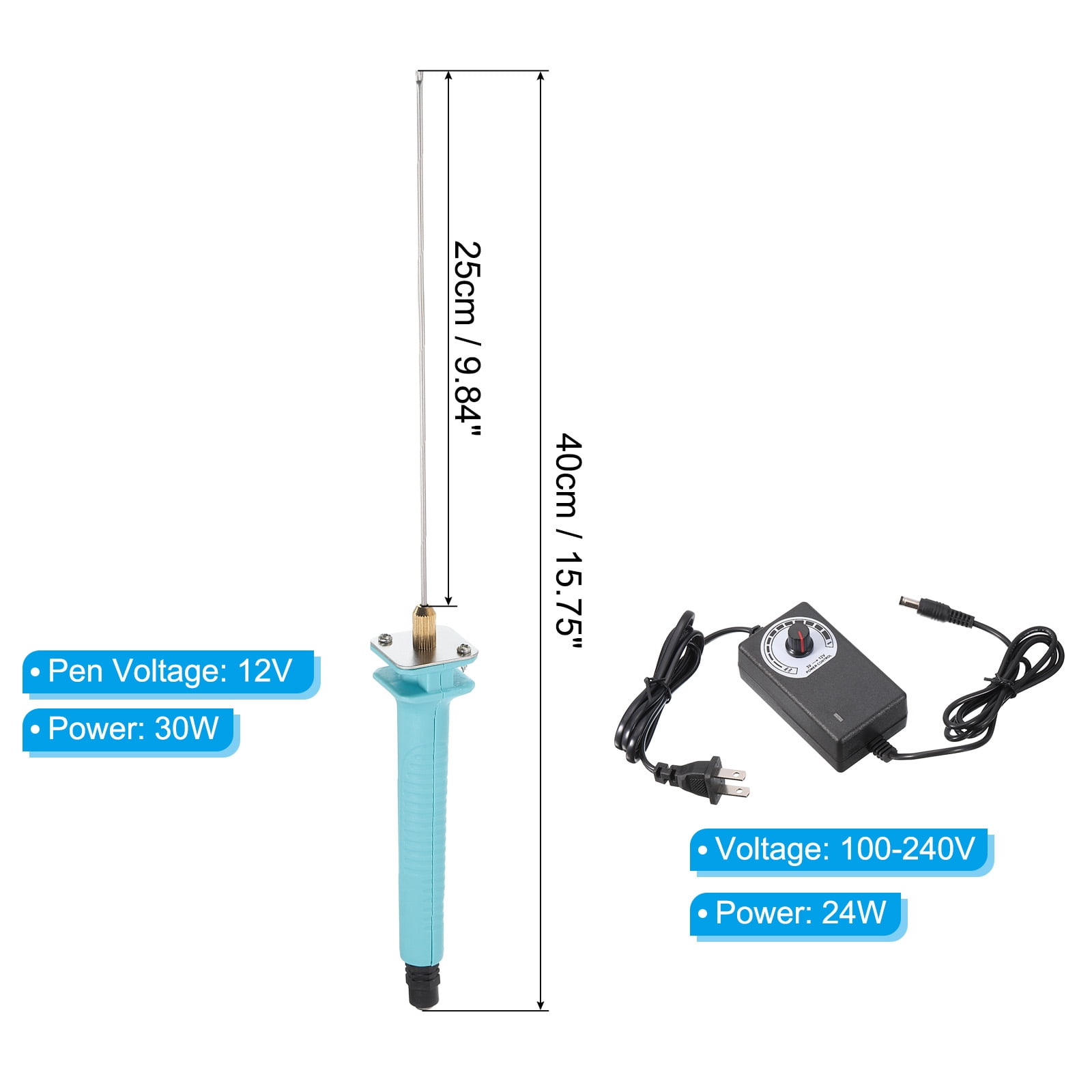 Uxcell 25CM 24W 110V-240V Foam Cutting Pen Set, Cutter Pen Cutting Tool with Start Switch & 24W Power Adapter, Blue