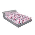 thumbnail image 2 of Ambesonne Floral Fitted Sheet & Pillow Sham Set, Ornate Swirls Tulip Art, Queen, Pink Teal Red, 2 of 2