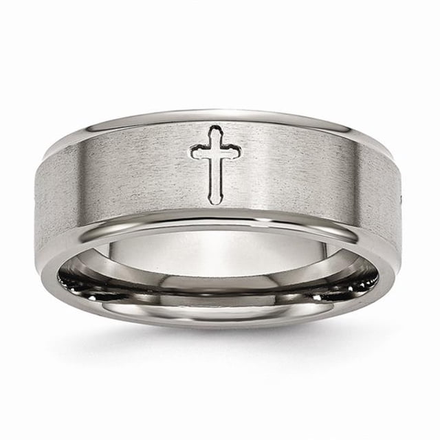 8 mm Titanium Ridged Edge Cross Brushed & Polished Band - Size 10