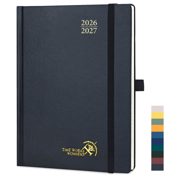POPRUN Academic Planner 2026-2027, 6.5"x 8.5", (Jul.26-Jun.27) Weekly Monthly Appointment Book with Hourly Time Slots, Hardcover Spiral Bound, 100GSM Thick Paper - Black