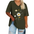 thumbnail image 2 of GaThRRgYP Womens Tops,Women's Oversized V-neck Short Sleeved Solid Summer Base Shirt Sports T-shirt Army Green XXL, 2 of 4