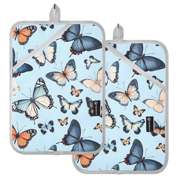 Ryvnso Butterfly Blue Pattern Oven Mitts Heat Resistant Pot Holders Set of 2 Hot Pads