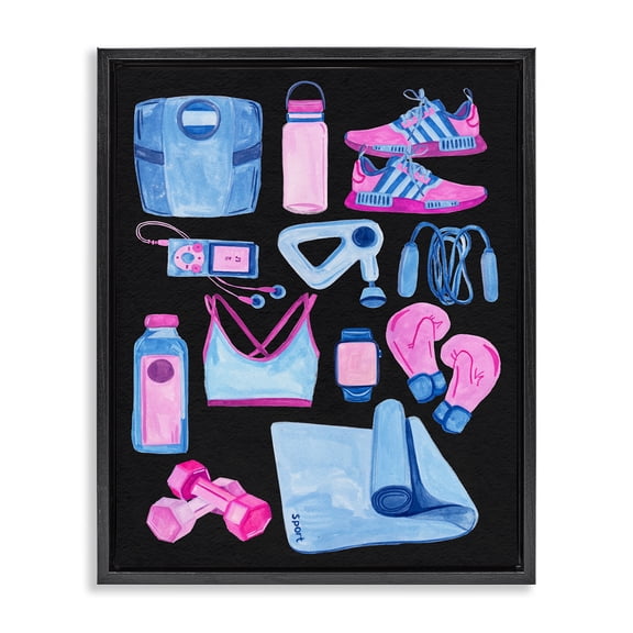Stupell Industries Eclectic Bold Exercise Equipment Black Floating Frame Canvas Art, 17 x 21, by Melissa Wang